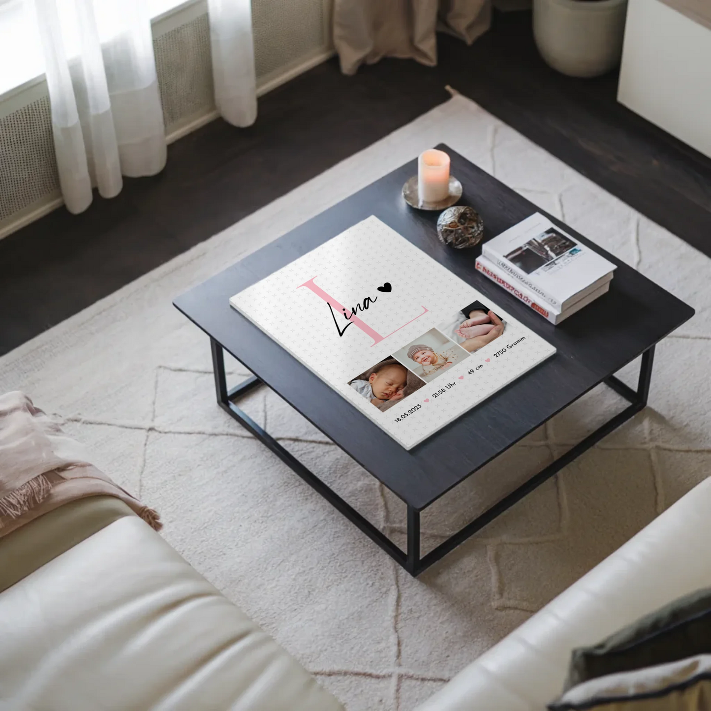 Fotoboard Magnet Poster mit Geburtsdaten und Fotos Baby Geschenk Sternchen Muster personalisiert