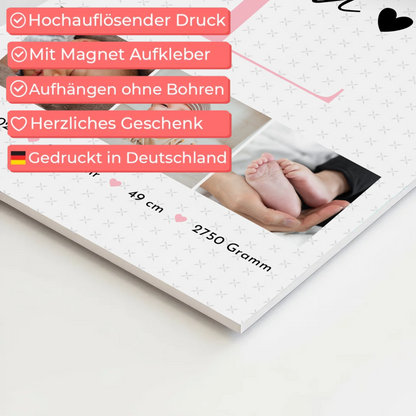 Fotoboard Magnet Poster mit Geburtsdaten und Fotos Baby Geschenk Sternchen Muster personalisiert