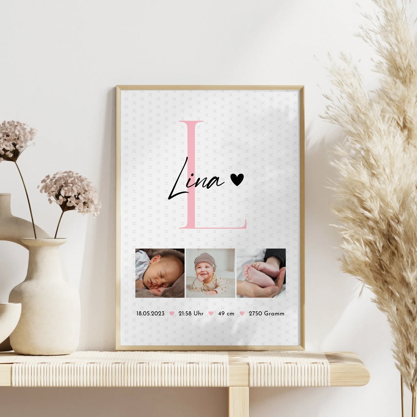 Poster Geburtsdaten mit Sternchen Muster personalisiert zur Geburt Baby mit Fotos und Geburtsdaten 4