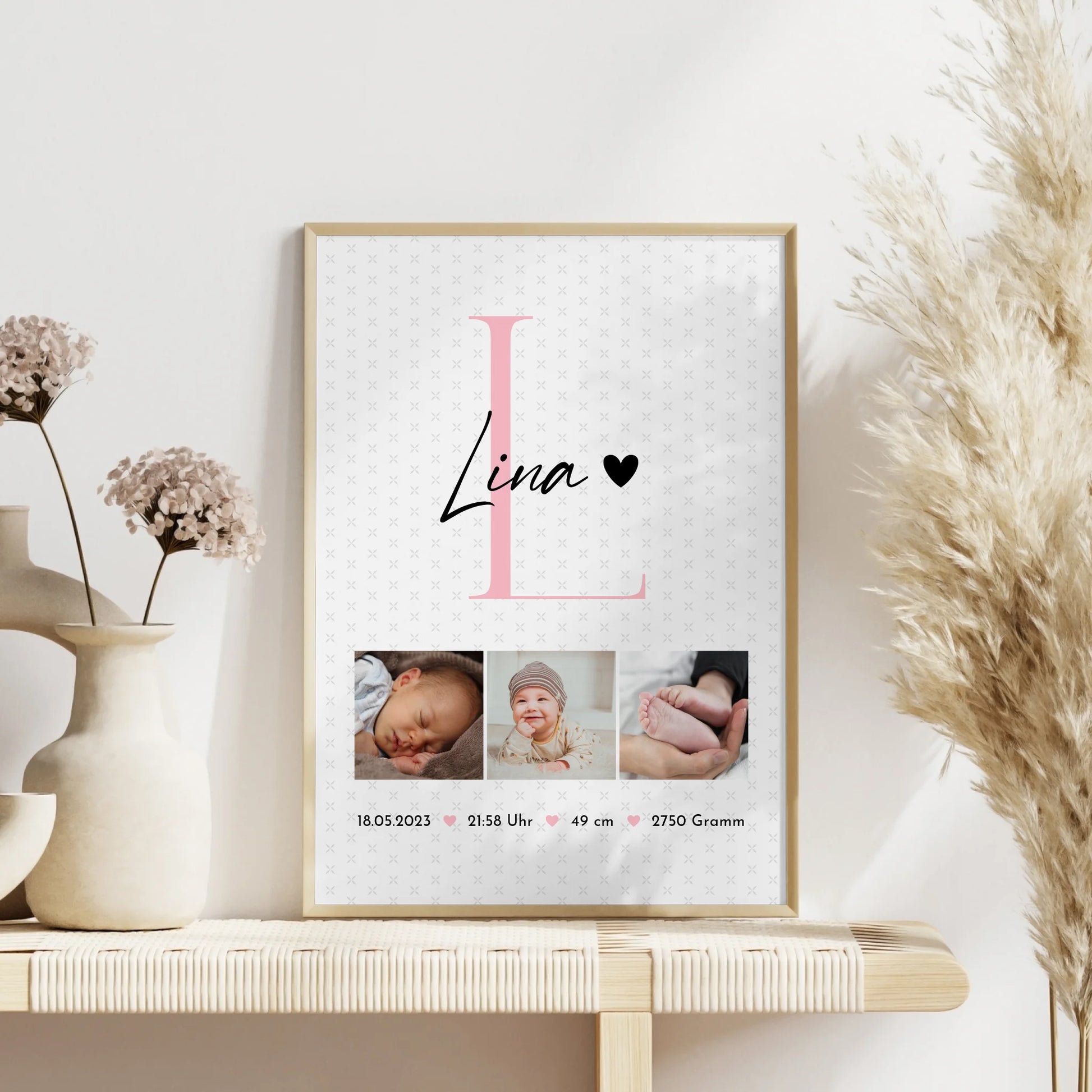 Poster Geburtsdaten mit Sternchen Muster personalisiert zur Geburt Baby mit Fotos und Geburtsdaten 4