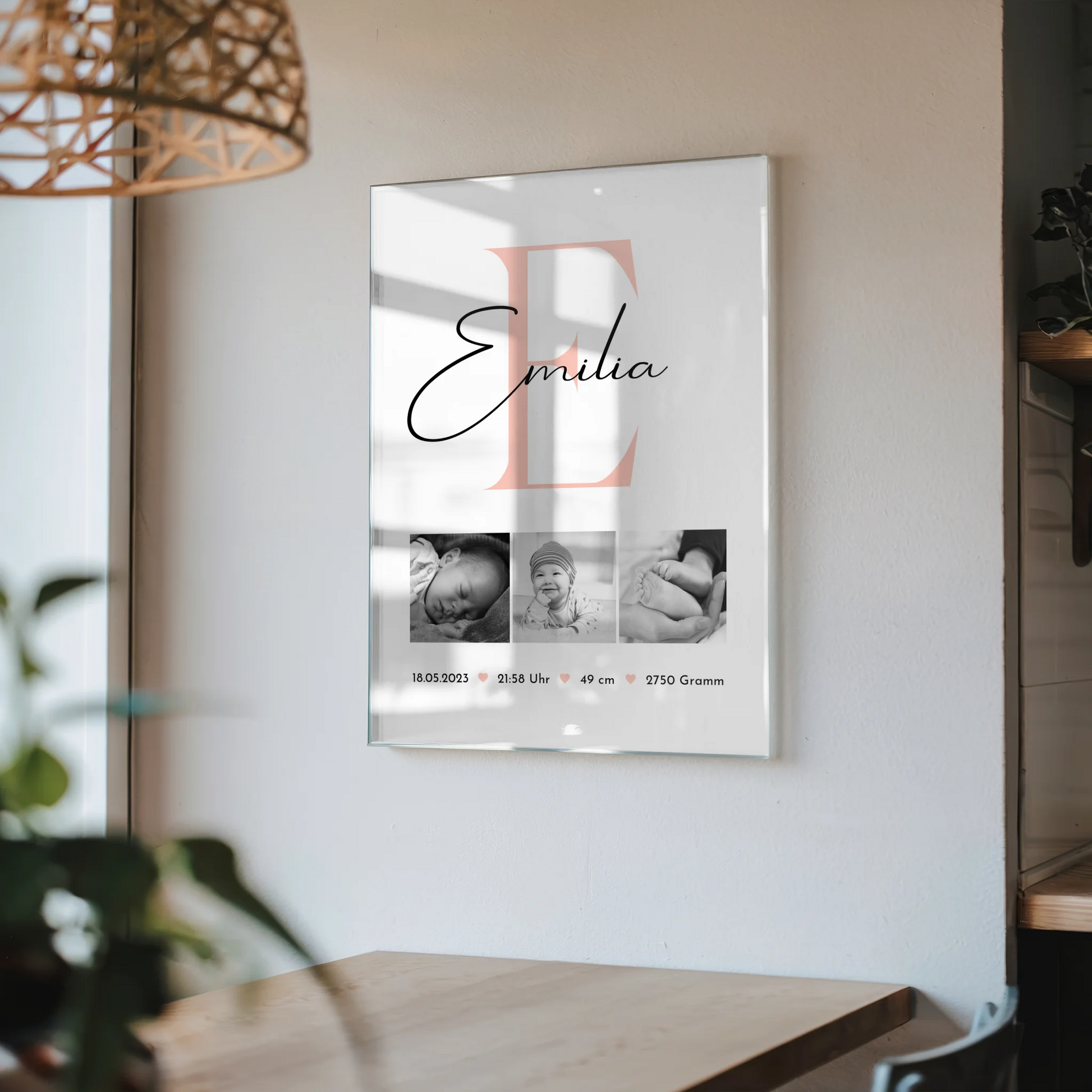 Acrylglas Baby-Fotocollage zur Geburt mit Foto und Geburtsdaten, Black and White Design 4