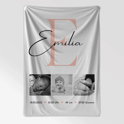 Babydecken Mit Namen zur Geburt Baby Fotocollage mit Geburtsdaten Black & White Design 7