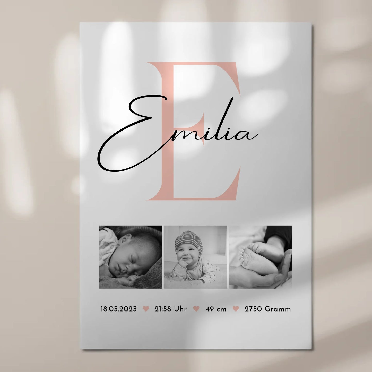 Magnetisches Fotoboard-Poster zur Geburt - Baby-Fotocollage mit Geburtsdaten im Schwarz-Weiß-Design 7