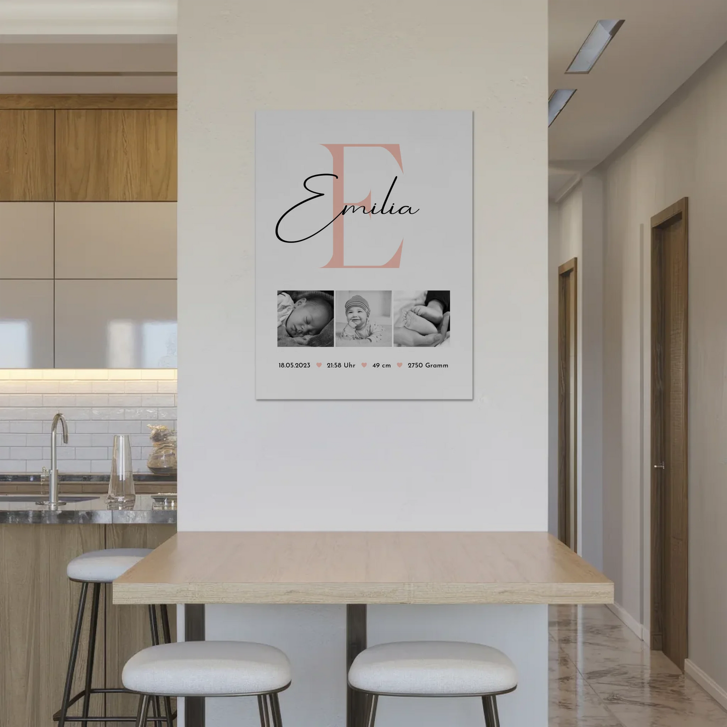 Magnetisches Fotoboard-Poster zur Geburt - Baby-Fotocollage mit Geburtsdaten im Schwarz-Weiß-Design