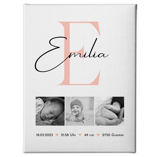 Wandbild Fotocollage zur Geburt Baby mit Geburtsdaten Black and White personalisiertes Geschenk 1