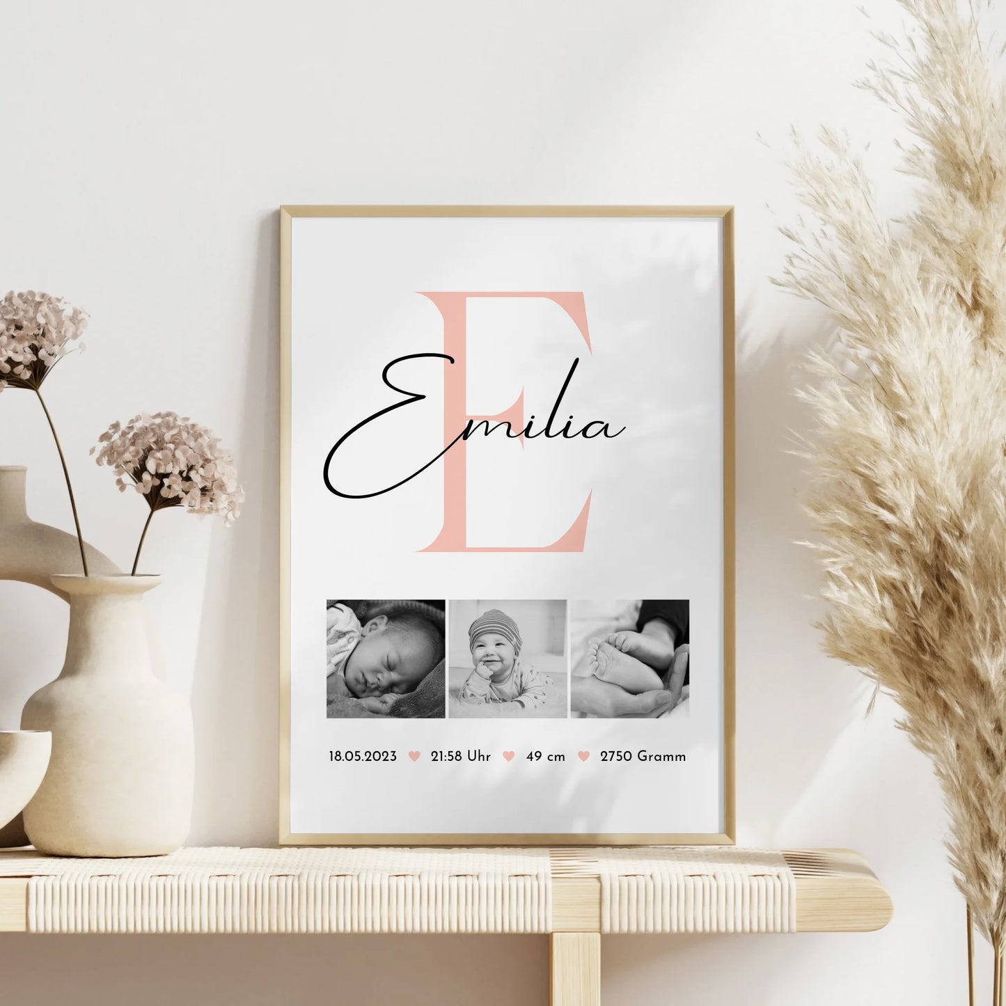 Poster Mit Geburtsdaten Baby Fotocollage zur Geburt Geburtsdaten Black and White Design 4