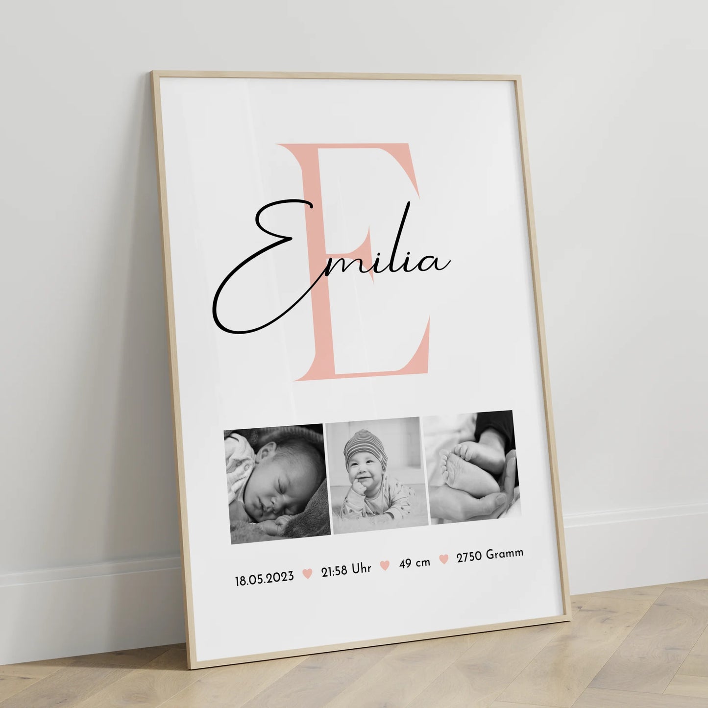 Poster Mit Geburtsdaten Baby Fotocollage zur Geburt Geburtsdaten Black and White Design 3