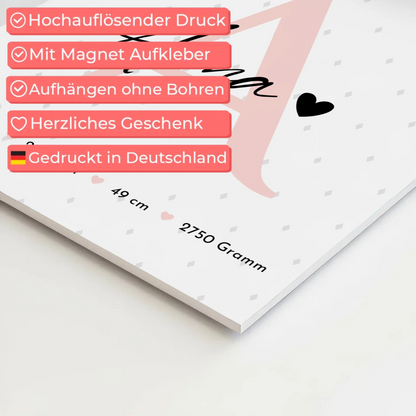 Fotoboard Poster Magnetisch zur Geburt Baby mit 4 Fotos Geburtsdaten Rauten Muster