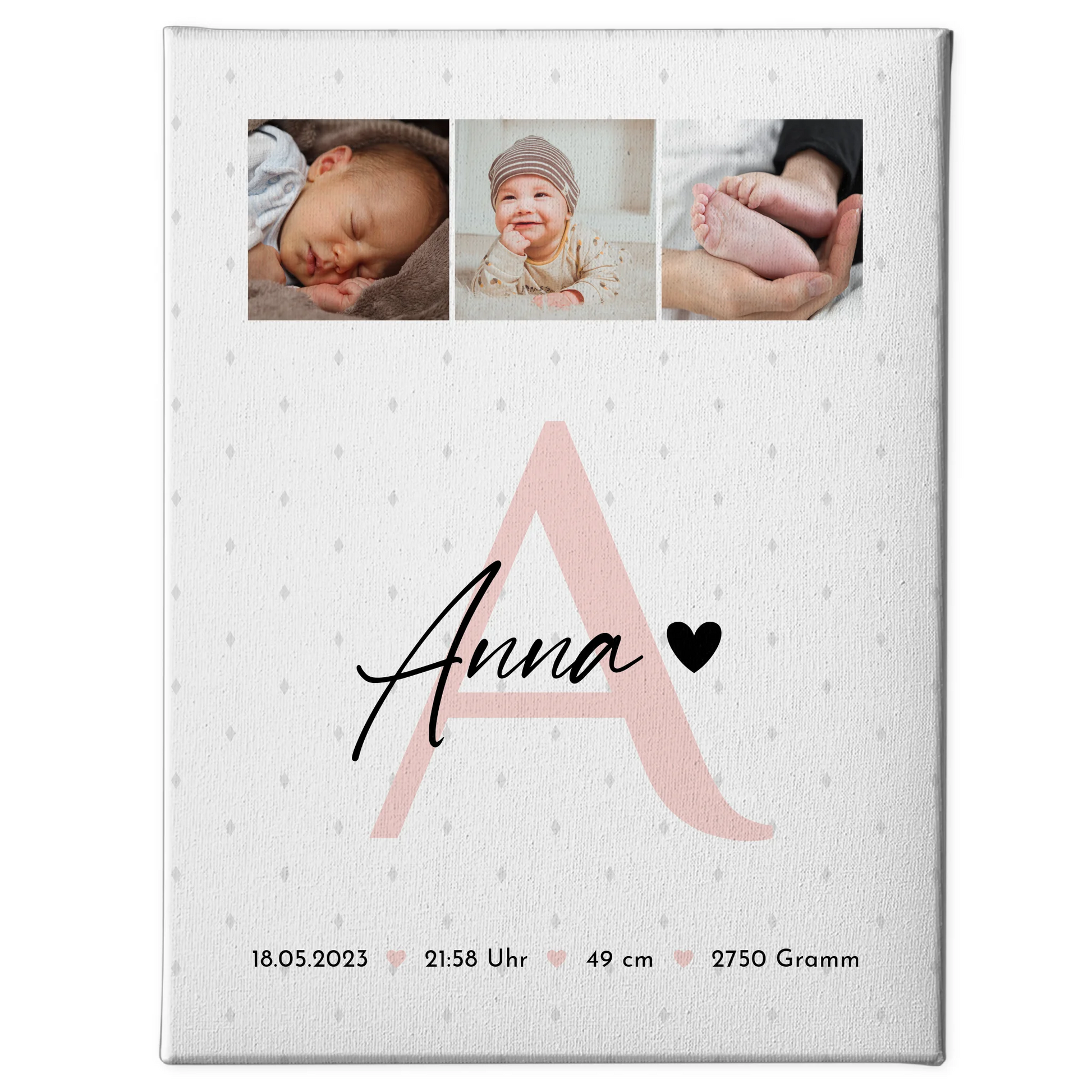 Leinwand Collagen Erstellen zur Geburt Baby mit 4 Fotos Geburtsdaten Rauten Muster 1