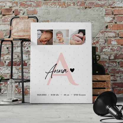 Leinwand Collagen Erstellen zur Geburt Baby mit 4 Fotos Geburtsdaten Rauten Muster 4