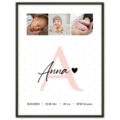 Poster Mit Geburtsdaten Baby Geburt 4 Fotos Rauten Muster personalisiertes Geschenk 1