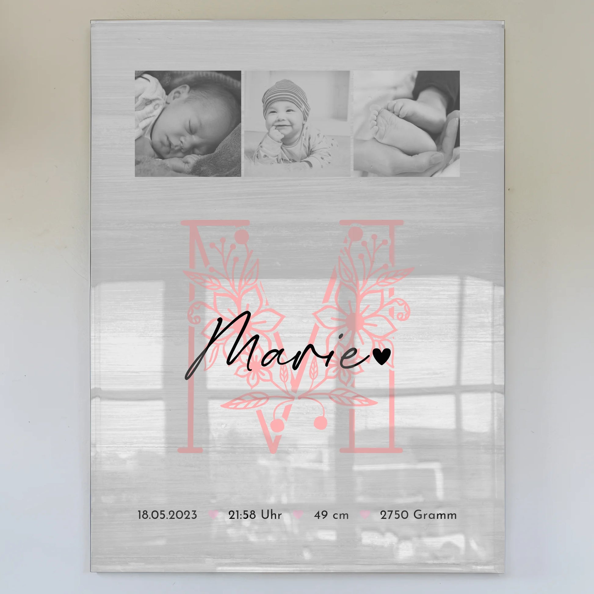 Foto Mit Acrylglas Geburt Baby Fotocollage Geburtsdaten Black White Poster 1