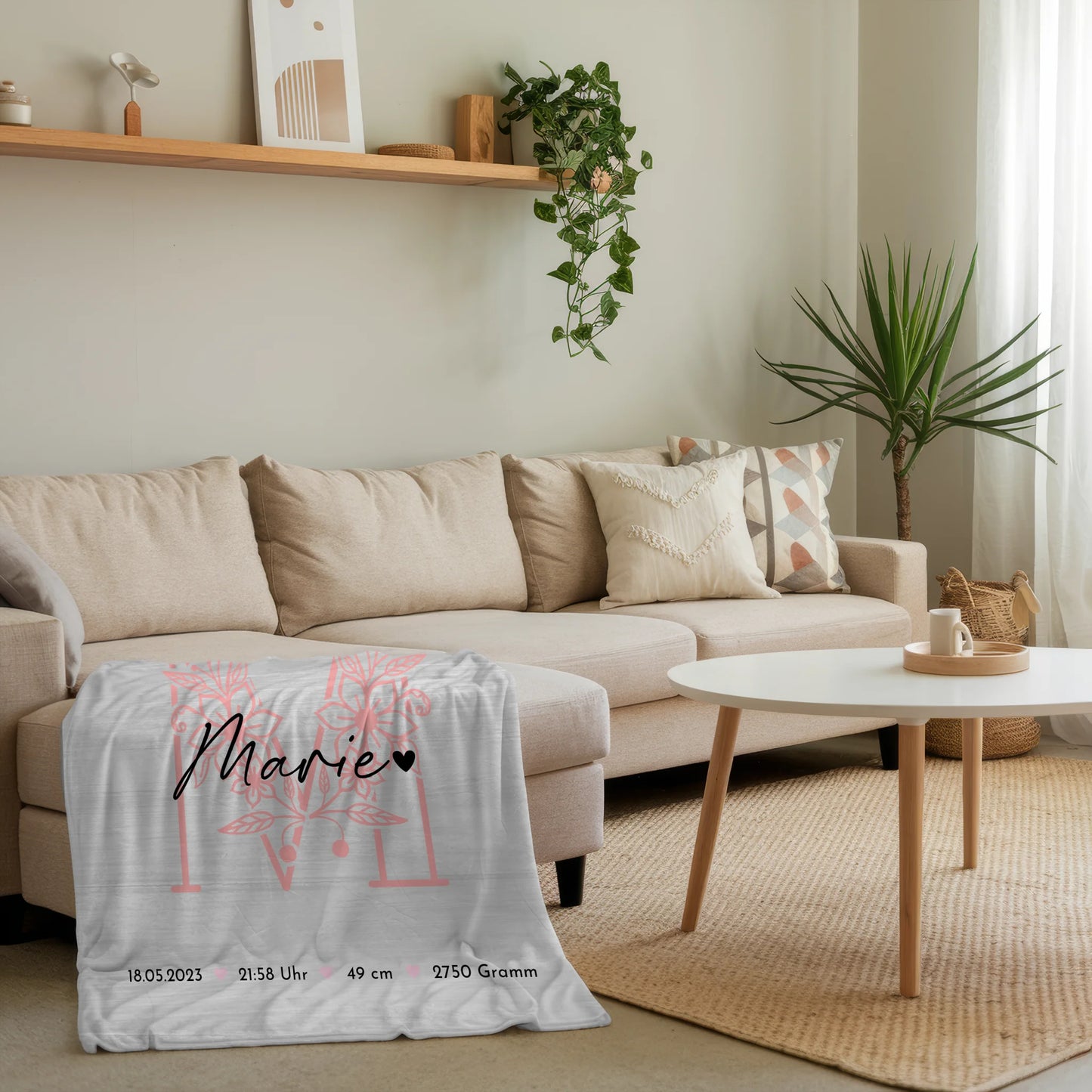Personalisierte Babydecke zur Geburt mit Namen, Fotocollage und Geburtsdaten - Schwarz/Weiß 4