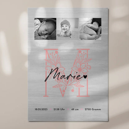 Fotoboard Magnet Wandbild Geburt Baby Fotocollage Geburtsdaten Black White 7
