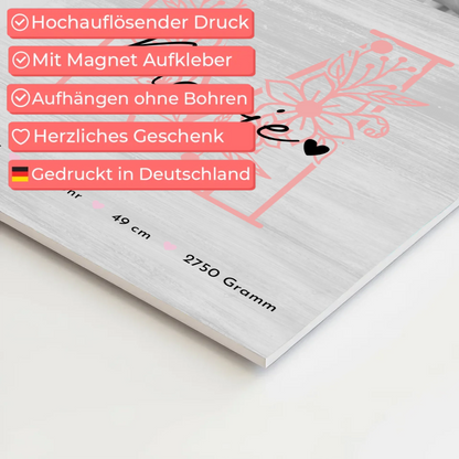 Fotoboard Magnet Wandbild Geburt Baby Fotocollage Geburtsdaten Black White