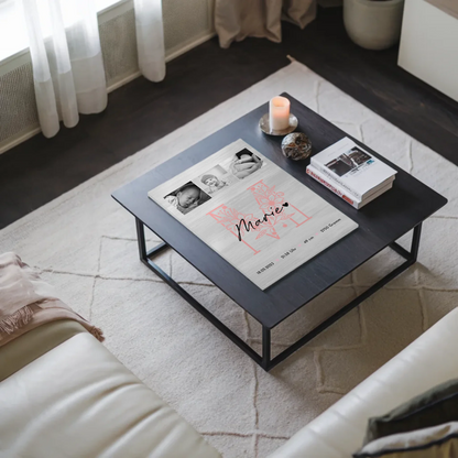 Fotoboard Magnet Wandbild Geburt Baby Fotocollage Geburtsdaten Black White