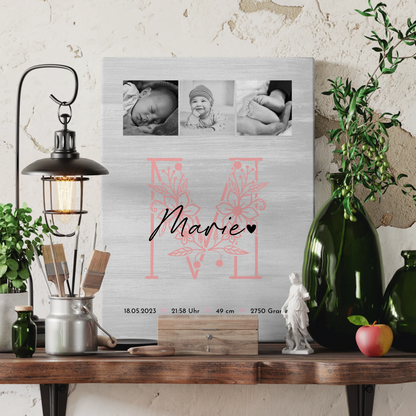 Fotocollage Großes Bild Aus Vielen Kleinen Geburt Baby Geburtsdaten Black White 3