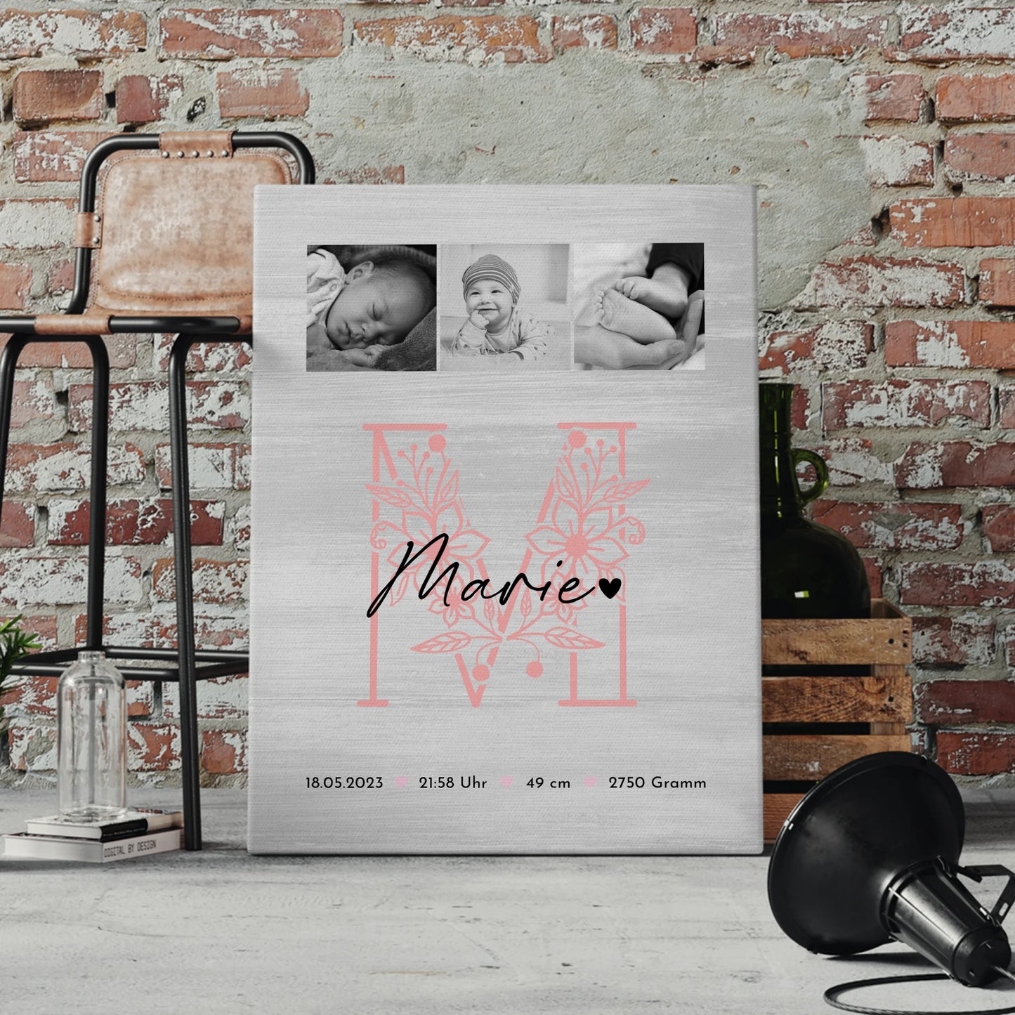 Fotocollage Großes Bild Aus Vielen Kleinen Geburt Baby Geburtsdaten Black White 4