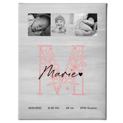 Fotocollage Großes Bild Aus Vielen Kleinen Geburt Baby Geburtsdaten Black White 1