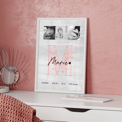 Geburtsdaten Poster Baby Fotocollage Black and White personalisiert 5