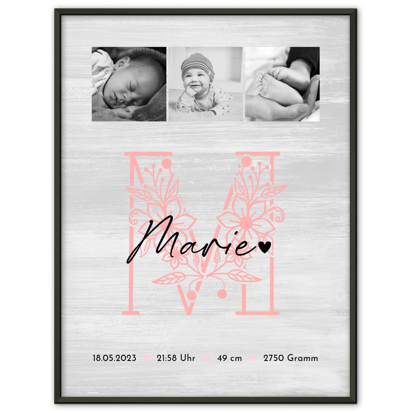 Geburtsdaten Poster Baby Fotocollage Black and White personalisiert 1