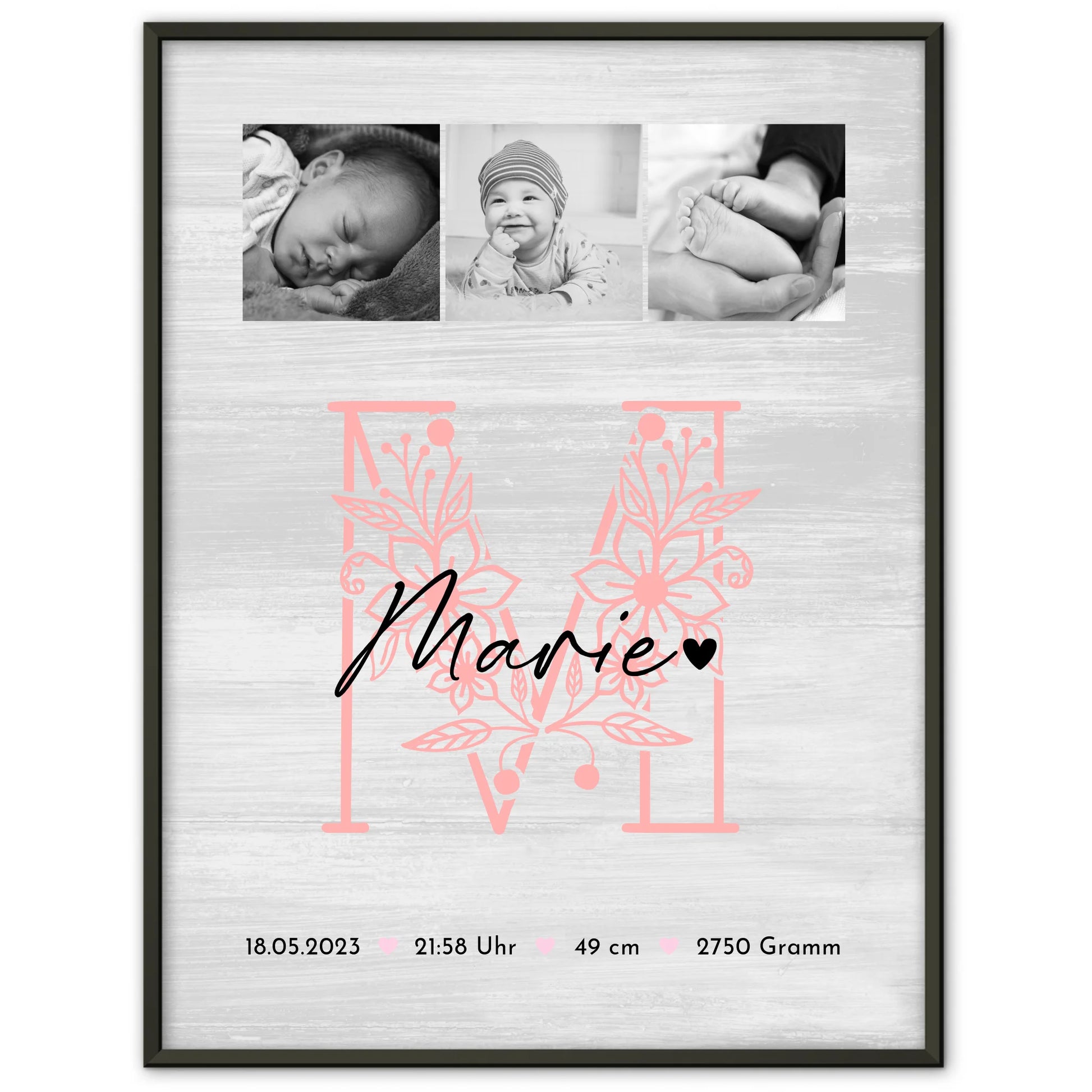 Geburtsdaten Poster Baby Fotocollage Black and White personalisiert 1