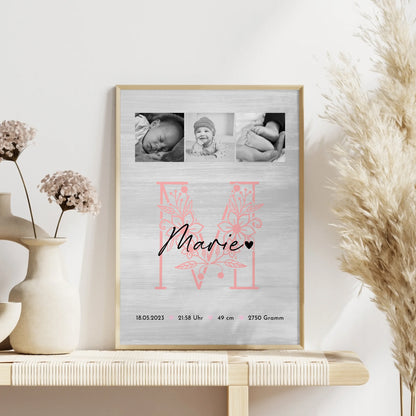 Geburtsdaten Poster Baby Fotocollage Black and White personalisiert 4