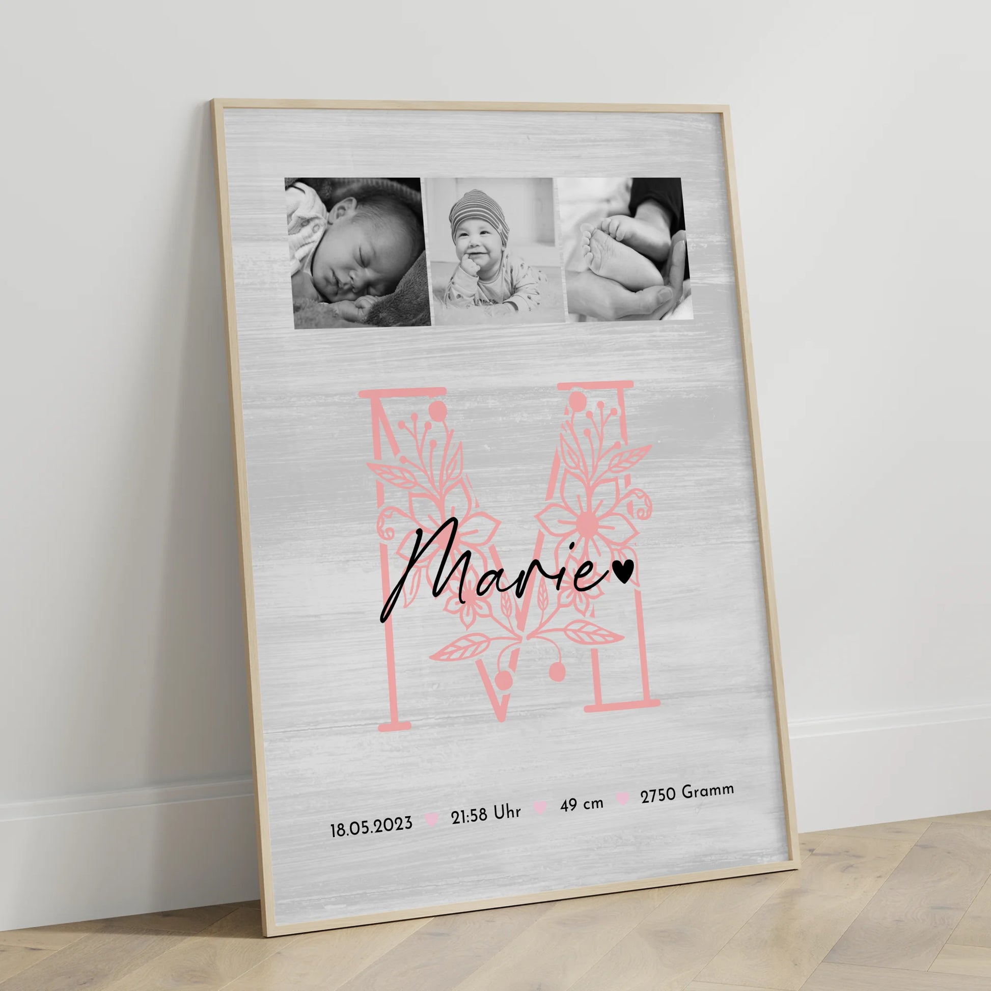 Geburtsdaten Poster Baby Fotocollage Black and White personalisiert 3