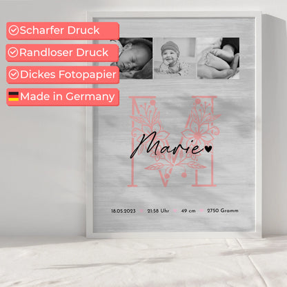 Geburtsdaten Poster Baby Fotocollage Black and White personalisiert 6