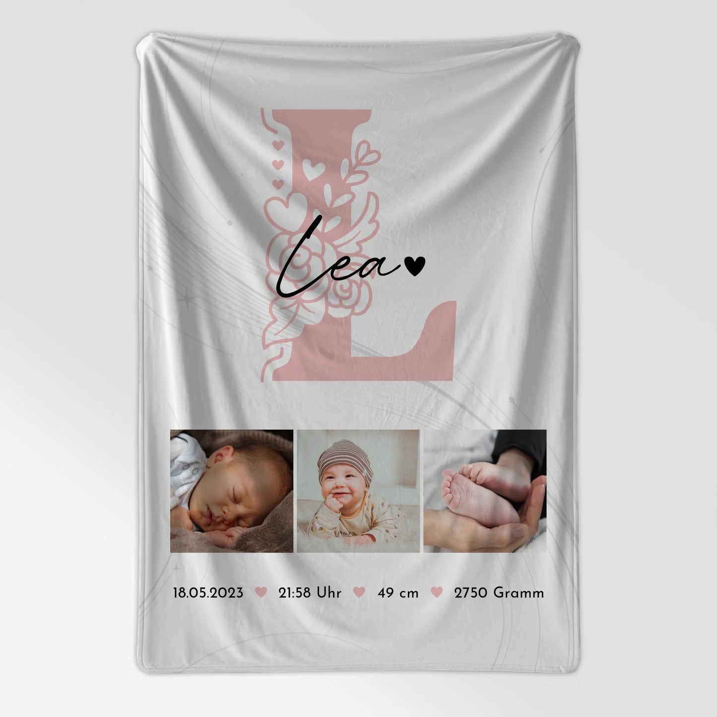 Babydecke Mit Namen Und Geburtsdatum Und Gewicht Fotocollage Geburt Initial Lines Elegance Muster 7