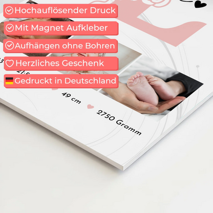Fotoboard Poster Magnetisch zur Geburt Baby Fotocollage mit Geburtsdaten Initial Lines Elegance Muster