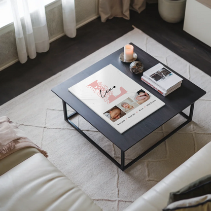 Fotoboard Poster Magnetisch zur Geburt Baby Fotocollage mit Geburtsdaten Initial Lines Elegance Muster