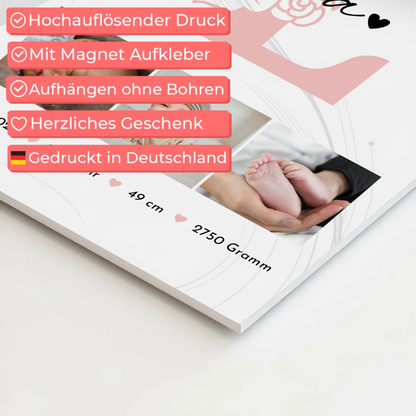 Fotoboard Poster Magnetisch zur Geburt Baby Fotocollage mit Geburtsdaten Initial Lines Elegance Muster
