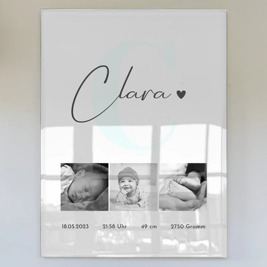 Foto Acrylglas zur Geburt mit Baby Geburtsdaten und Fotos Black and White personalisiert 1