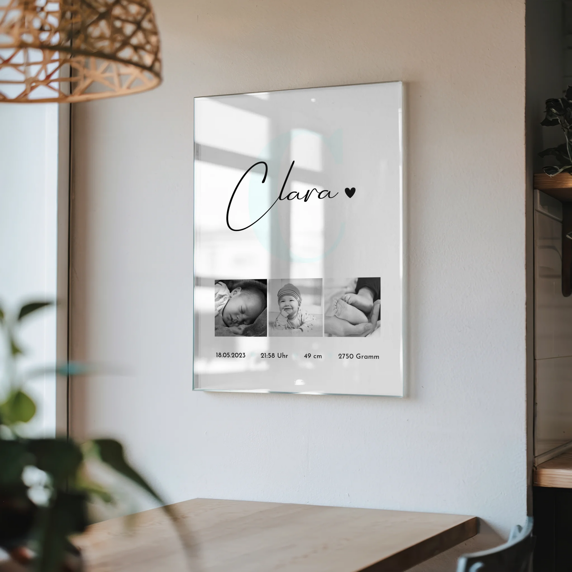 Foto Acrylglas zur Geburt mit Baby Geburtsdaten und Fotos Black and White personalisiert 4