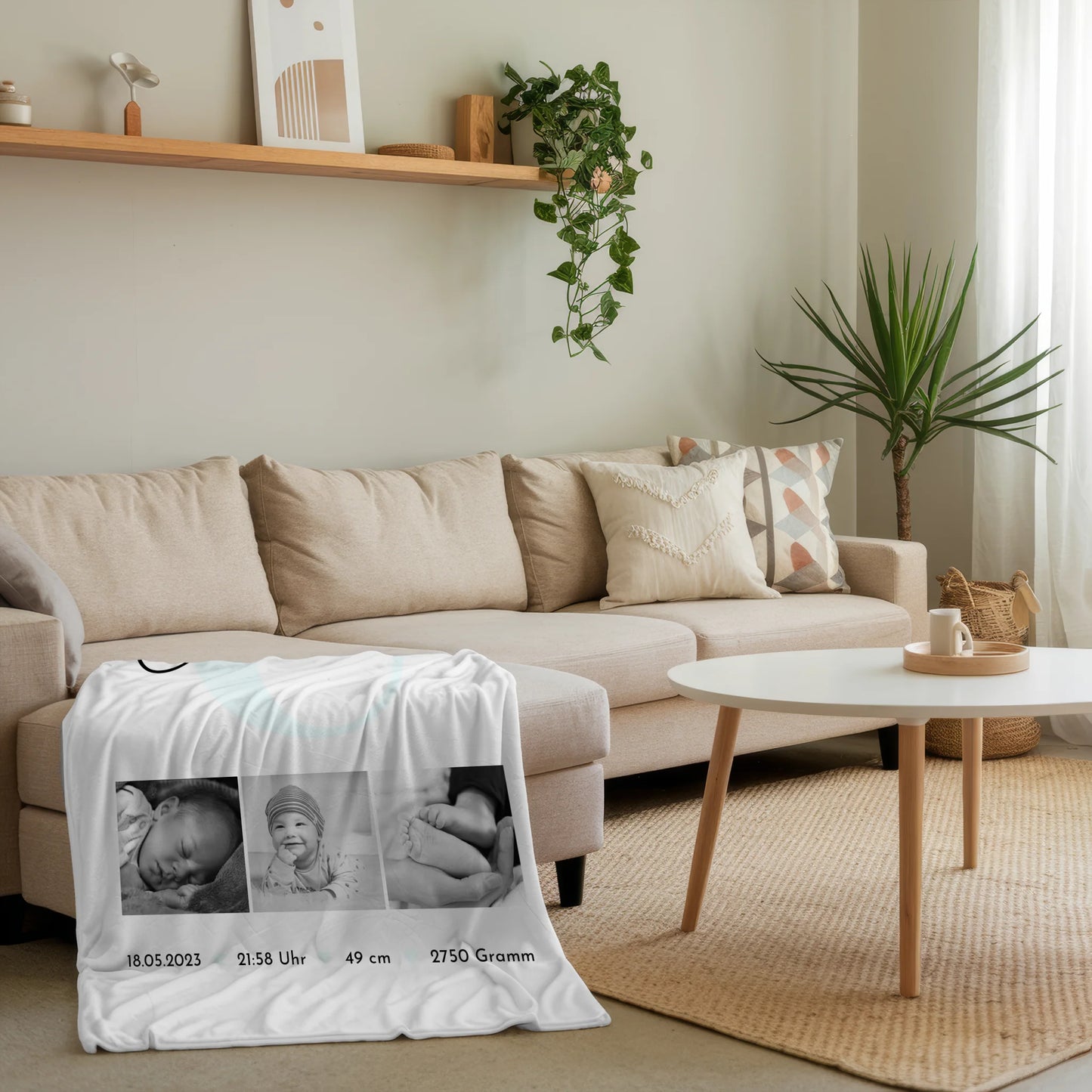 Personalisierte Babydecke Mit Namen Geburt Baby Geburtsdaten Fotos Black and White Design 4
