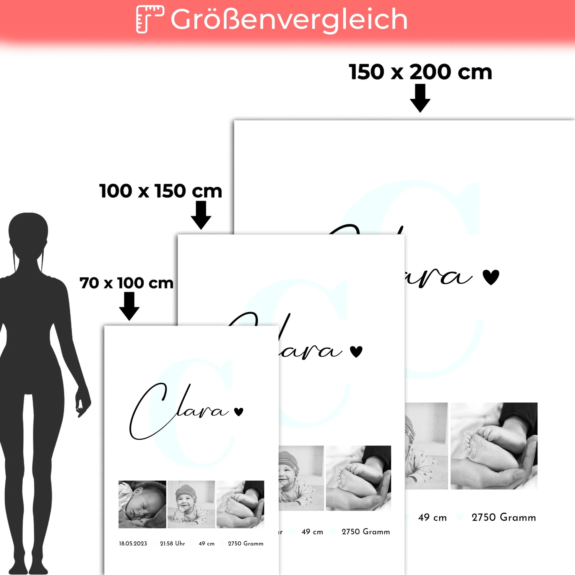 Personalisierte Babydecke Mit Namen Geburt Baby Geburtsdaten Fotos Black and White Design 5