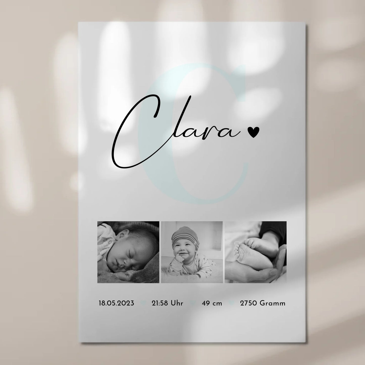 Magnetposter Fotoboard zur Geburt mit Baby-Geburtsdaten & Fotos, Black & White 7