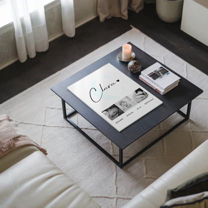 Magnetposter Fotoboard zur Geburt mit Baby-Geburtsdaten & Fotos, Black & White