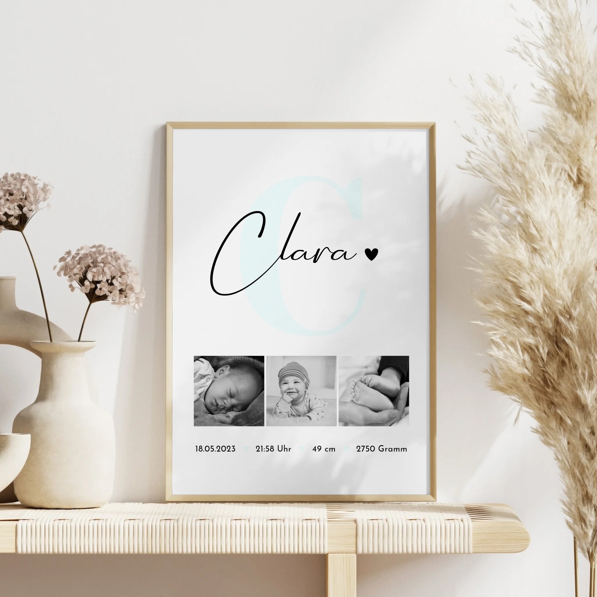 Poster Mit Geburtsdaten Geburt Baby personalisiert mit Fotos Black and White Design 4