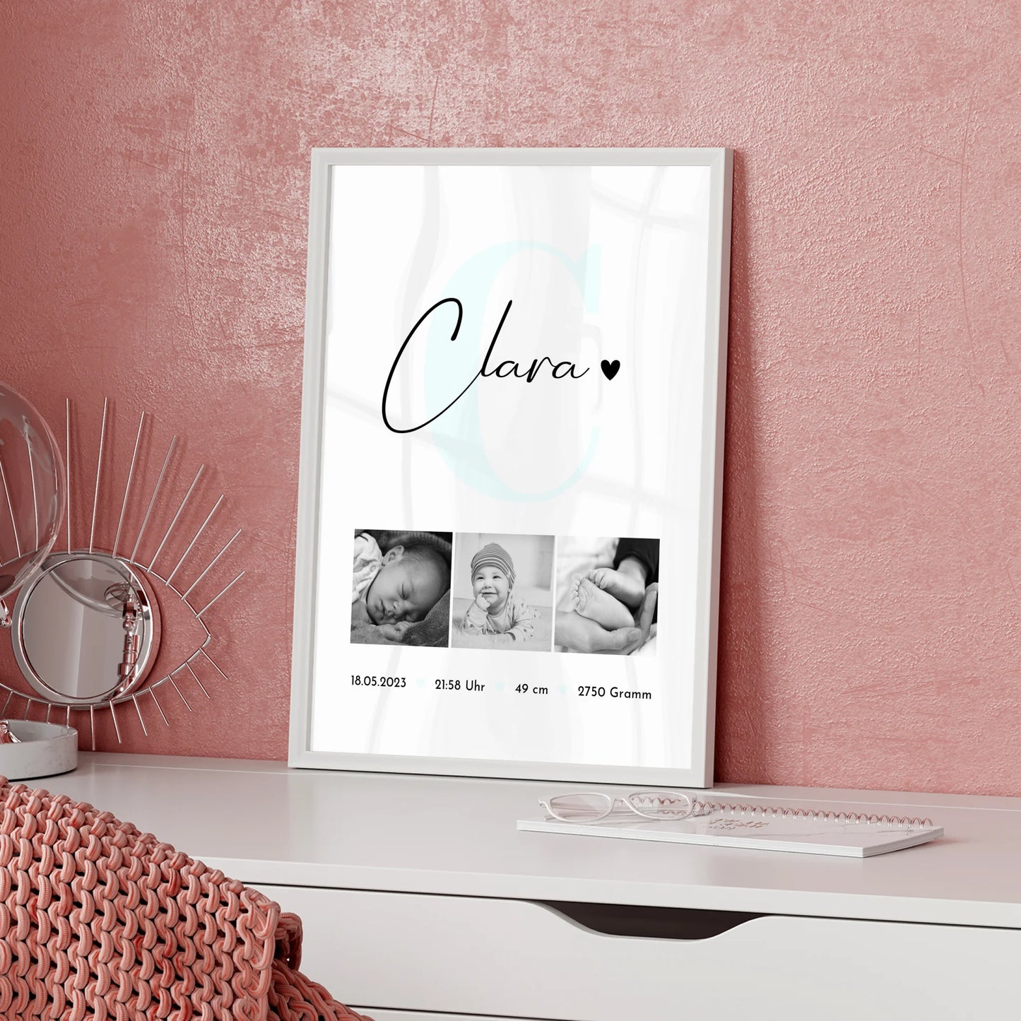 Poster Mit Geburtsdaten Geburt Baby personalisiert mit Fotos Black and White Design 5