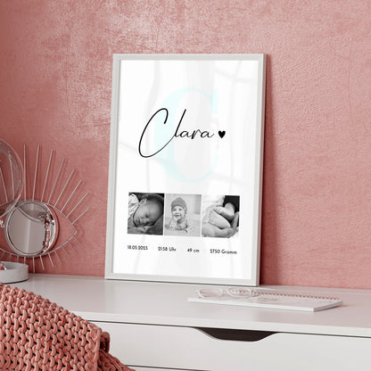 Poster Mit Geburtsdaten Geburt Baby personalisiert mit Fotos Black and White Design 5
