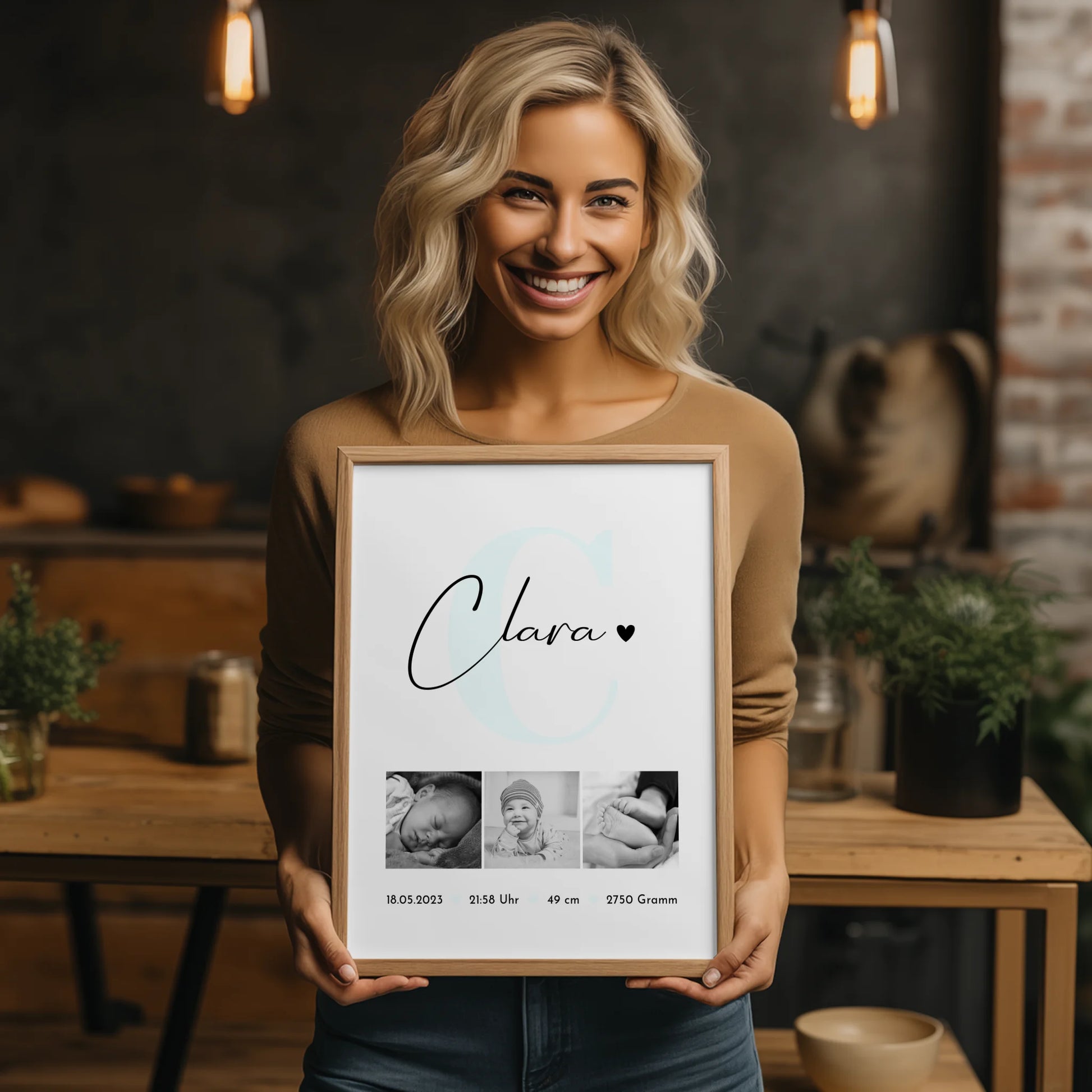 Poster Mit Geburtsdaten Geburt Baby personalisiert mit Fotos Black and White Design 2