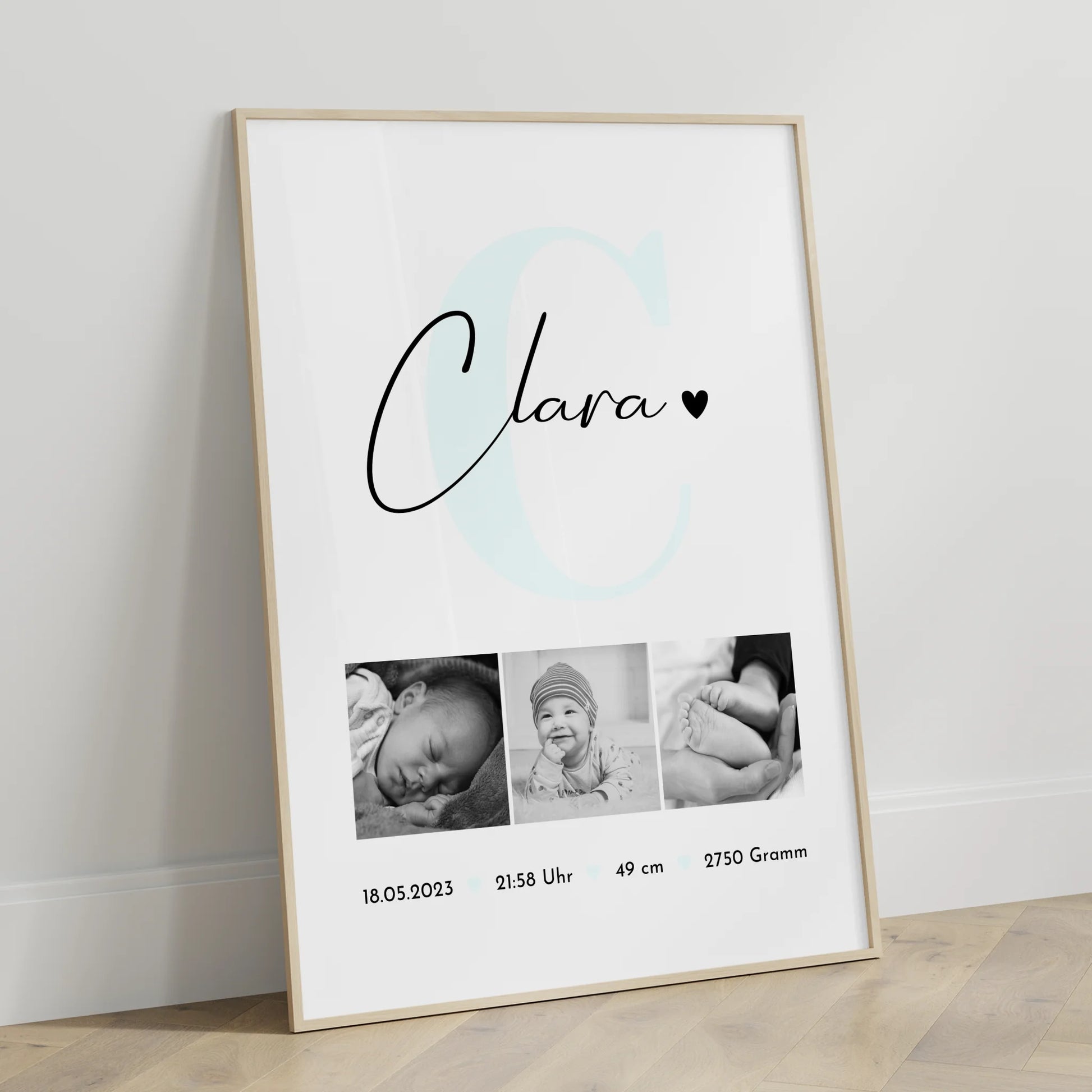 Poster Mit Geburtsdaten Geburt Baby personalisiert mit Fotos Black and White Design 3