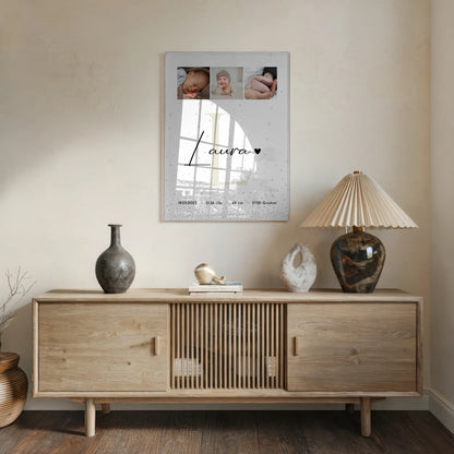 Baby-Fotocollage zur Geburt aus Acrylglas mit Geburtsdaten im Magic-Rain-Muster 5