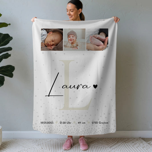 Decke Zur Geburt Mit Namen Baby Fotocollage Geburtsdaten Magic Rain Muster 1