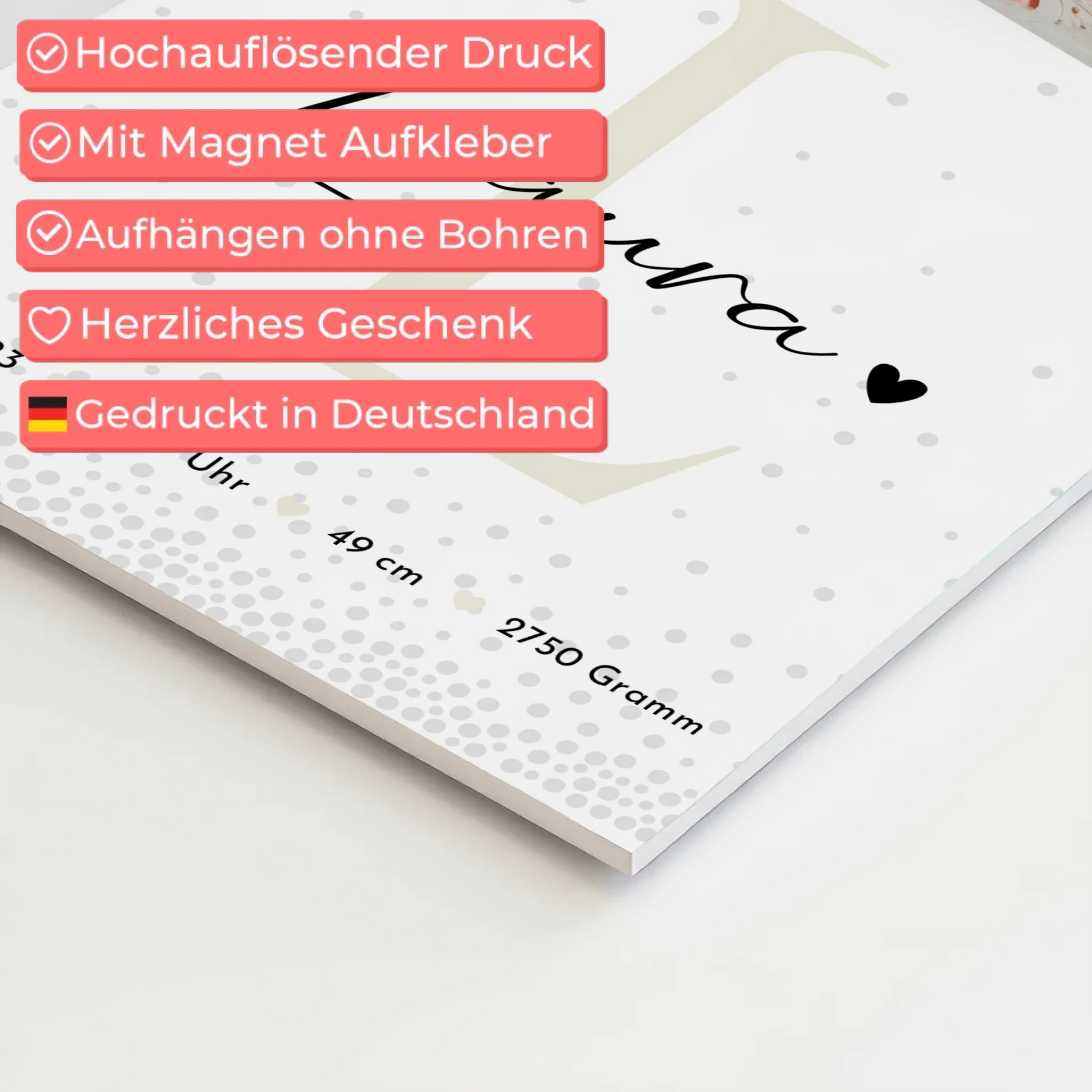 Magnetposter Fotoboard Geburt Baby Fotocollage Geburtsdaten Magic Rain Muster 4