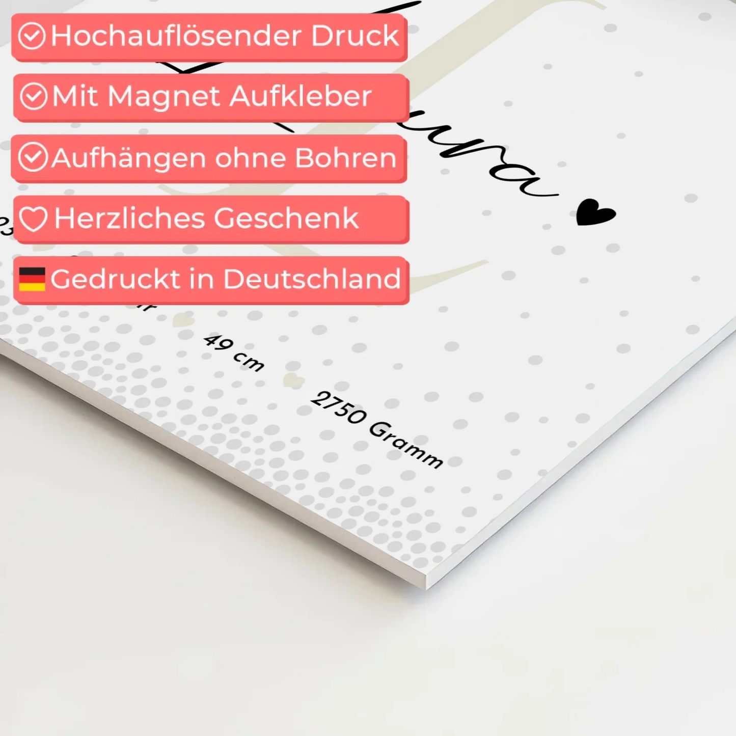 Magnetposter Fotoboard Geburt Baby Fotocollage Geburtsdaten Magic Rain Muster 10