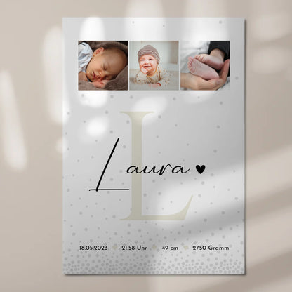 Magnetposter Fotoboard Geburt Baby Fotocollage Geburtsdaten Magic Rain Muster