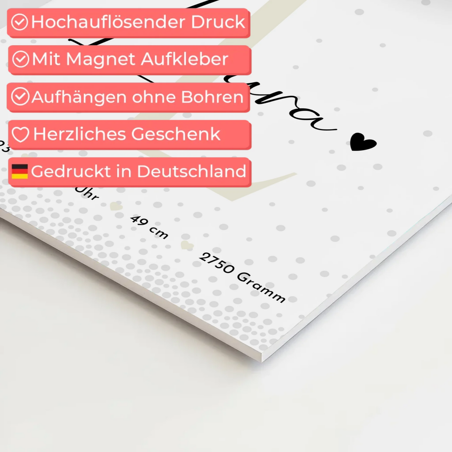 Magnetposter Fotoboard Geburt Baby Fotocollage Geburtsdaten Magic Rain Muster